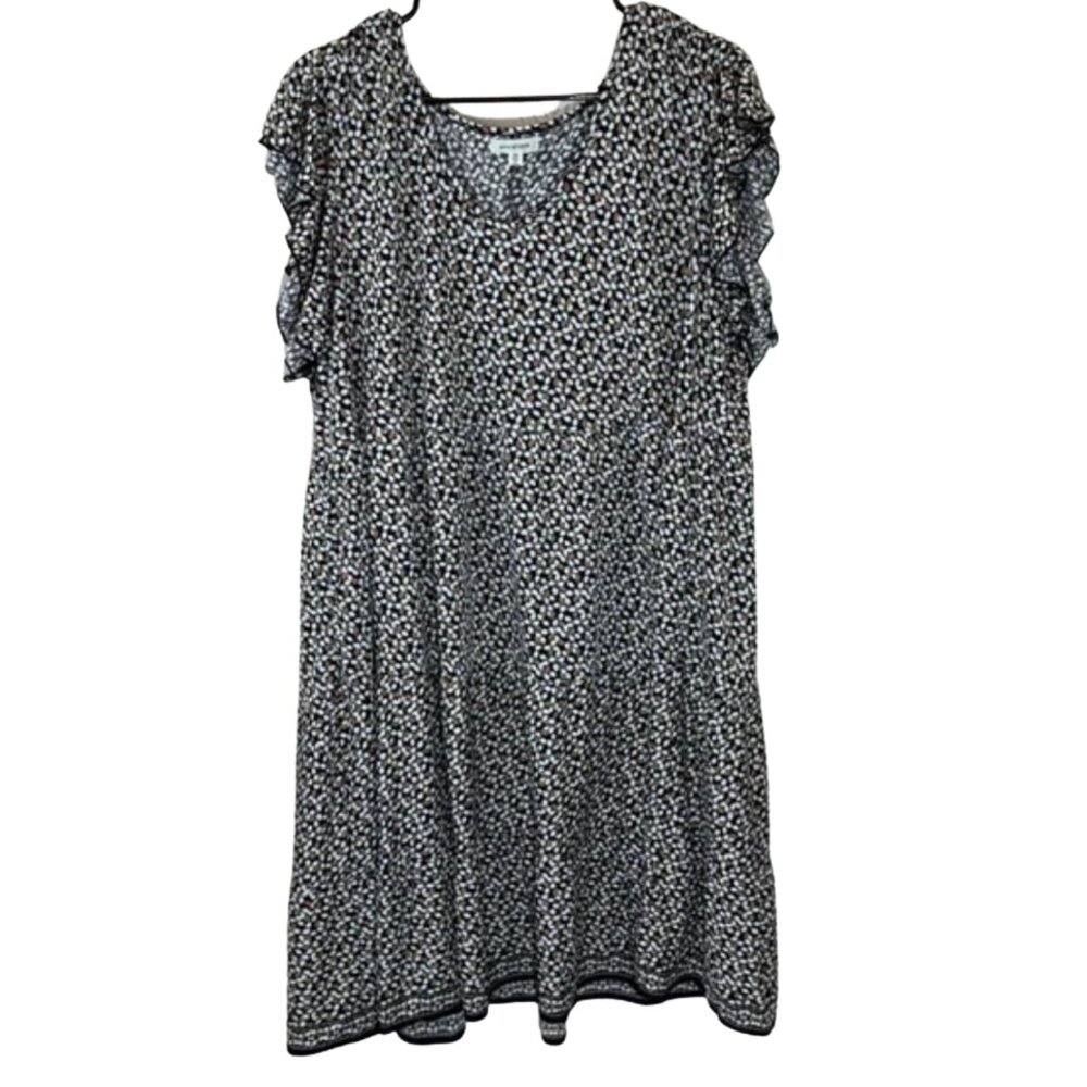 Max Studio Black & Tan Abstract Leaf Print Ruffle SleeveTiered Dress Size 2X - Picture 2 of 9